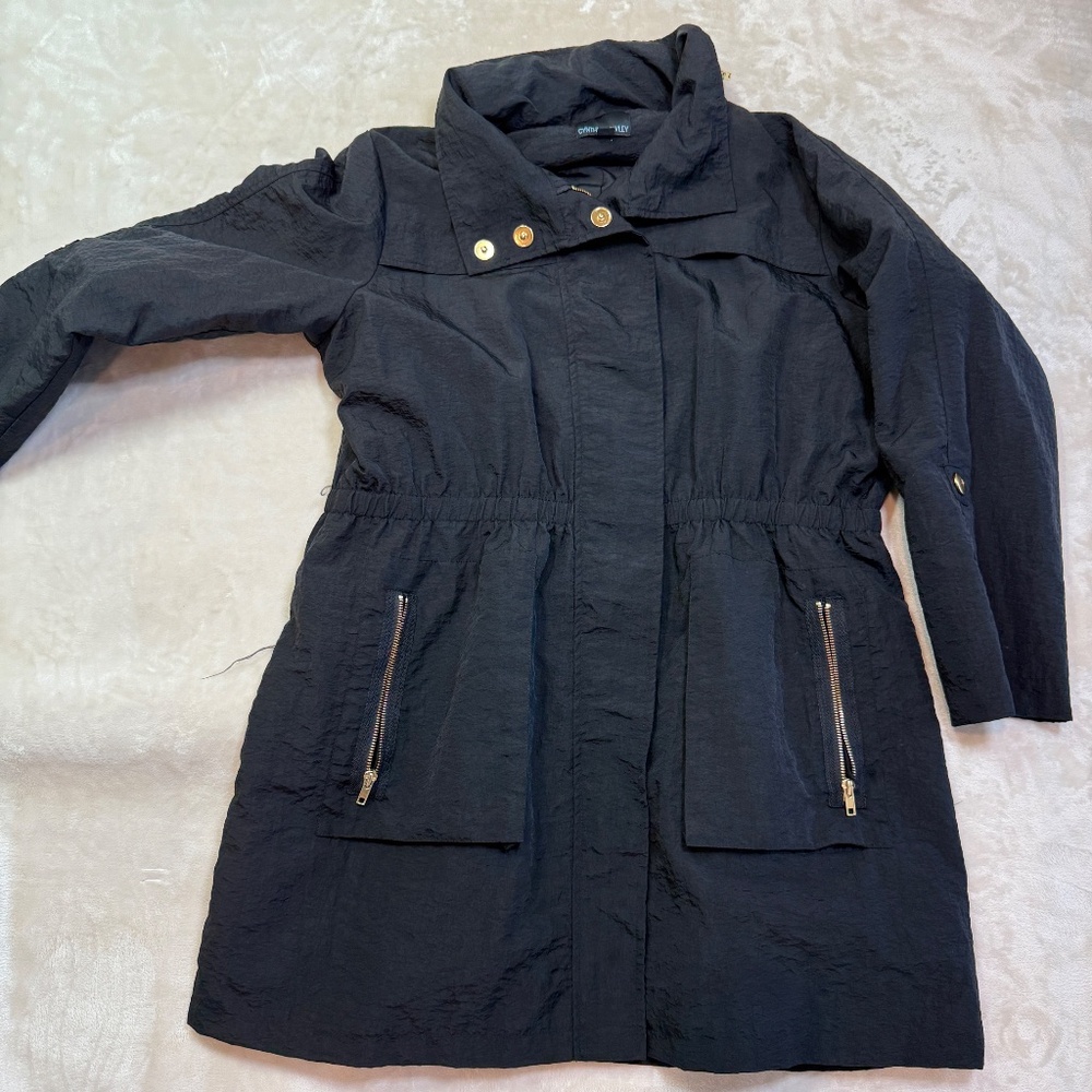 Cynthia Rowley Black Taffeta Hooded Anorak in Black with Gold Hardware - 1x
